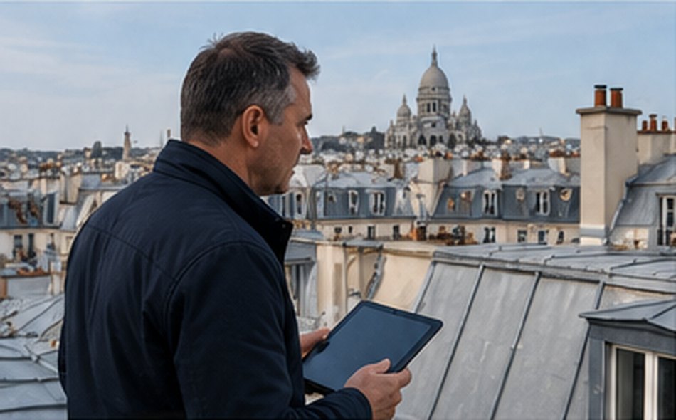 Professionnel examinant une couverture parisienne, visuel d’illustration